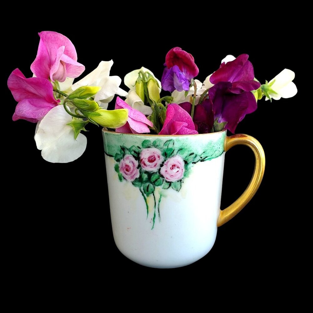 Vintage German Cup Hand Painted Arzberg With Gold Handle & Floral Design